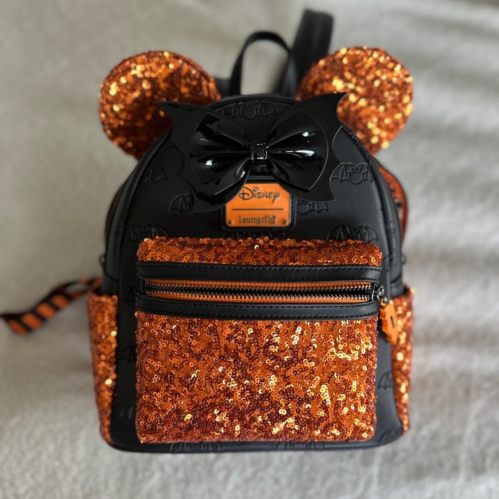 Loungefly Orange and Black Sequin Mini Backpack - Picture 9 of 11